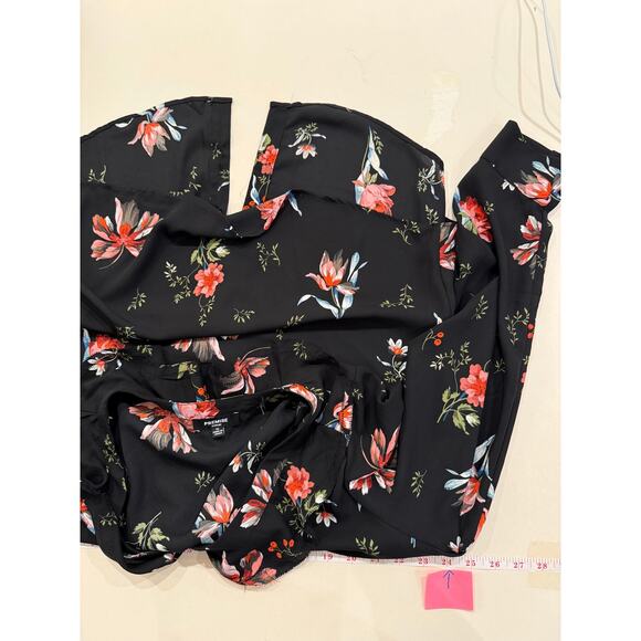 Premise 1X Floral Ruffle Blouse Sheer Black Romantic Boho Office Cottagecore Top - Picture 4 of 6